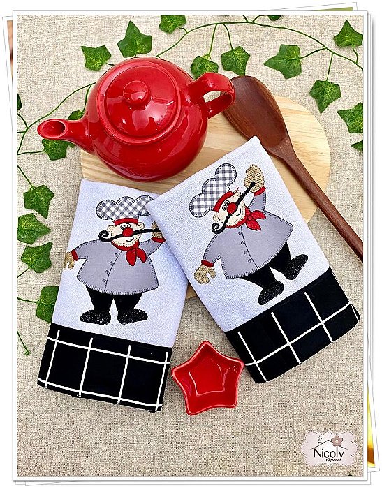 Kit 2 Pano de Prato – Cozinheiro PRETO, 65cm x 44cm.