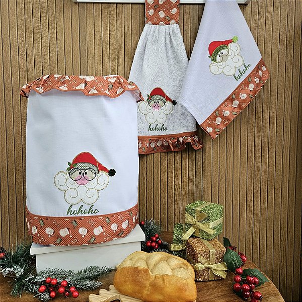 NATAL - KIT 3 PEÇAS NOEL ÓCULOS - GALÃO, BATE MÃO E PANO DE PRATO