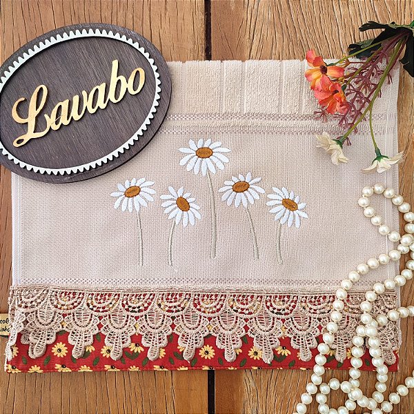 TOALHA DE LAVABO AVULSO BORDADO - MARGARIDAS, 30CM X 45CM