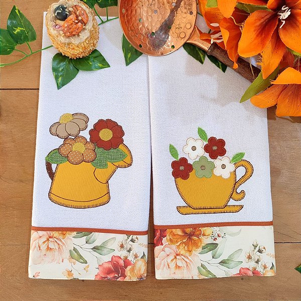 KIT 2 PANOS DE PRATO – FLORAL, 65cm x 44cm.