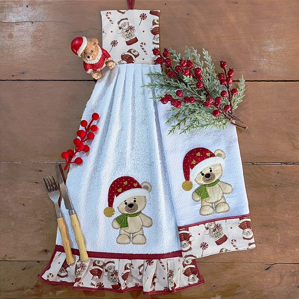 NATAL - JOGO BATE MÃO E PANO DE PRATO, URSO