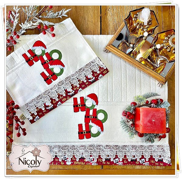 NATAL - KIT ROSTO E LAVABO BORDADO, HOHOHO