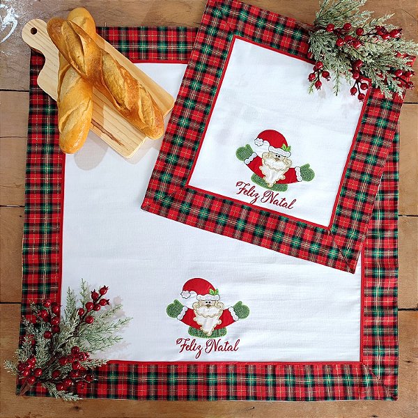 NATAL - CENTRO DE MESA E FOGÃO, NOEL ABRAÇO 100% ALGODÃO.