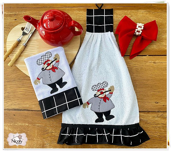 JOGO BATE MÃO E PANO DE PRATO - COZINHEIRO.