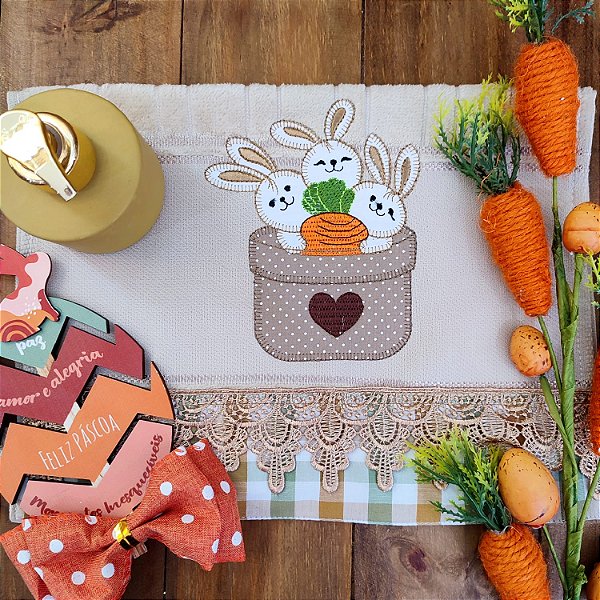 TOALHA DE LAVABO AVULSO PÁSCOA - COELHOS VASO 02