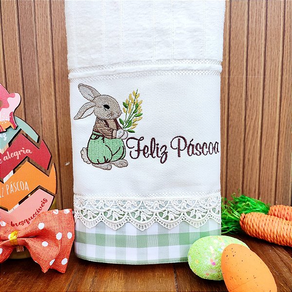 PÁSCOA - TOALHA DE LAVABO AVULSO FELIZ PÁSCOA VERDE