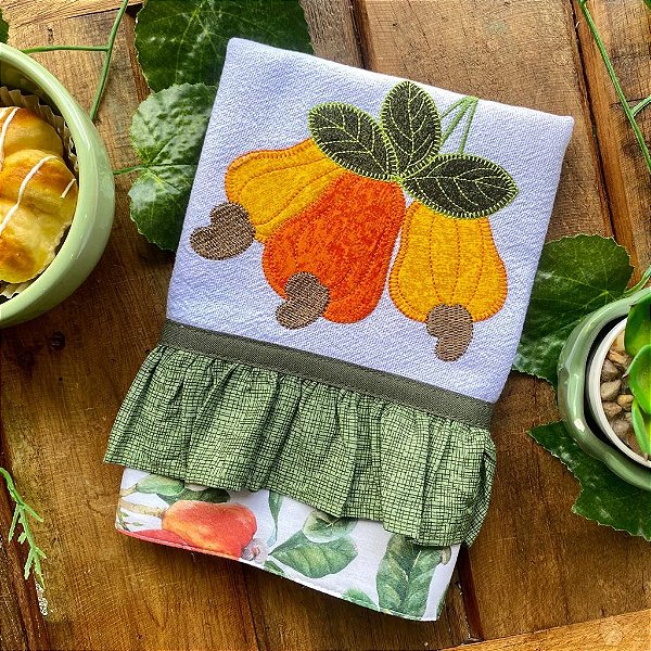 PANO DE PRATO BABADO – CAJU, 70CM X 44CM.