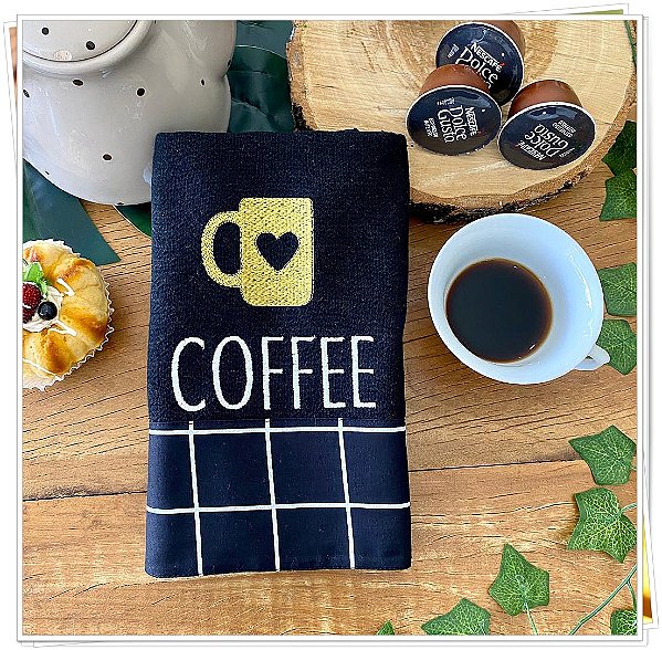 PANO DE PRATO PRETO - COFFEE, 65CM X 44CM.