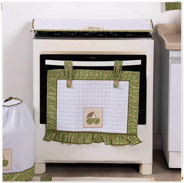 CAPA DE FOGÃO 4 BOCAS – CEREJA VERDE, 57CM X 57CM.