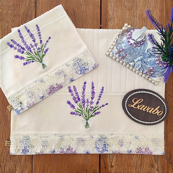 KIT ROSTO E LAVABO BORDADO - LAVANDA.