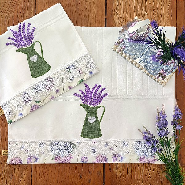 KIT ROSTO E LAVABO BORDADO - JARRO LAVANDA.