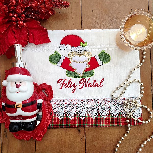 NATAL - TOALHA DE LAVABO BORDADA - NOEL ABRAÇO