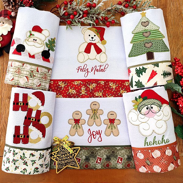 NATAL - KIT 6 PANOS DE PRATO BORDADOS 02, 65cm x 44cm.