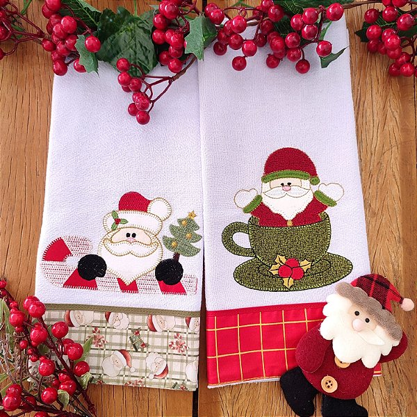Natal KIT 2 PANOS DE PRATO – Noel 02, 65cm x 44cm.