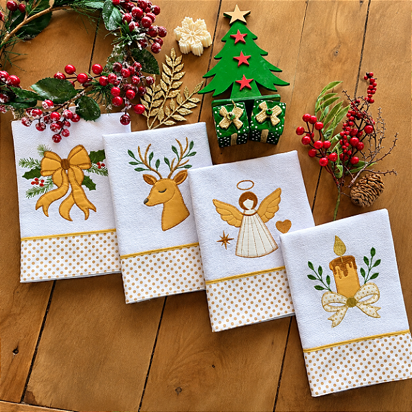 KIT 4 PANOS DE PRATO NATAL - 08, 65CM X 44CM