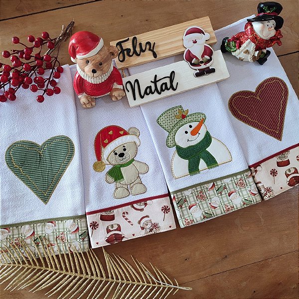 NATAL - KIT 4 PANOS DE PRATO BORDADOS 05, 65CM X 44CM