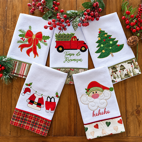 KIT 5 PANOS DE PRATO NATAL - 013, 65CM X 44CM
