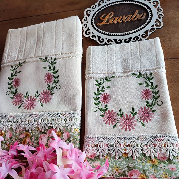 JOGO ROSTO E LAVABO - COROA DE FLORES.