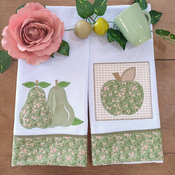 KIT 2 PANOS DE PRATO - P M VERDE, 65cm x 44cm.
