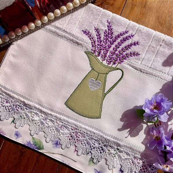TOALHA DE LAVABO AVULSO BORDADO - VASO VERDE , 30CMX45CM