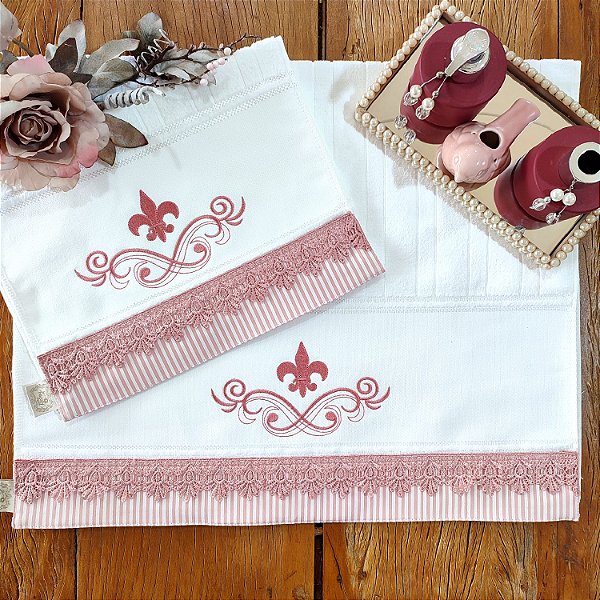 JOGO ROSTO E LAVABO - FLOR DE LIZ ROSA