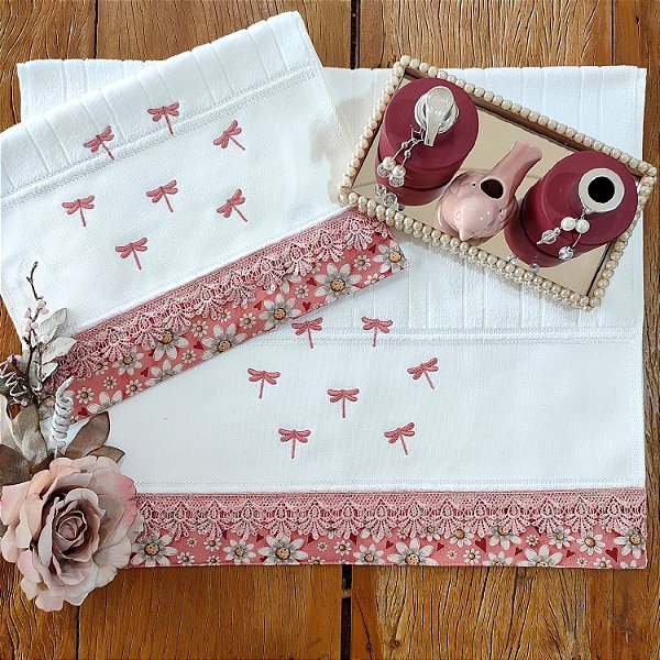 JOGO ROSTO E LAVABO - LIBELULAS ROSA