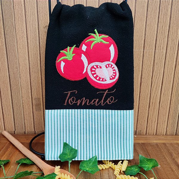 PANO DE PRATO PRETO - TOMATE VERDE, 65CM X 44CM.