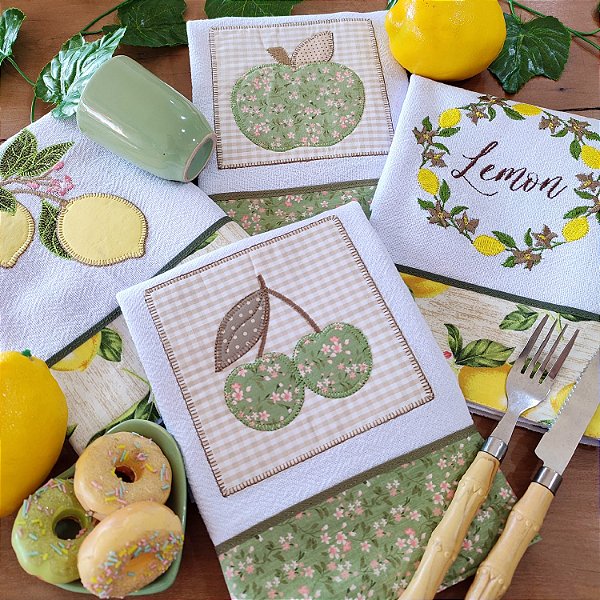 Kit 4 Pano de Prato – VERDES, 65cm x 44cm.