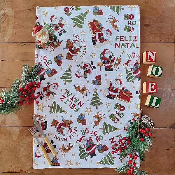 NATAL - PANO DE PRATO ESTAMPADO, PAPAI NOEL 72CM X 44CM