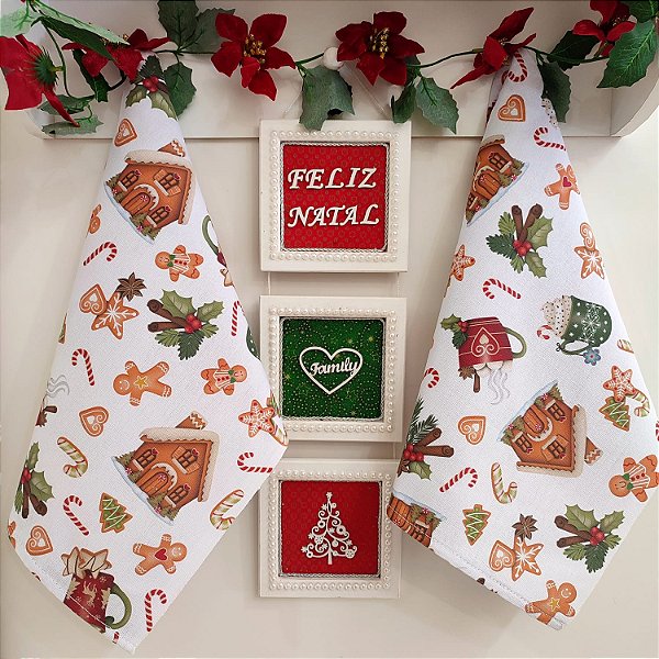 NATAL - PANO DE PRATO ESTAMPADO, BISCOITOS 72CM X 44CM