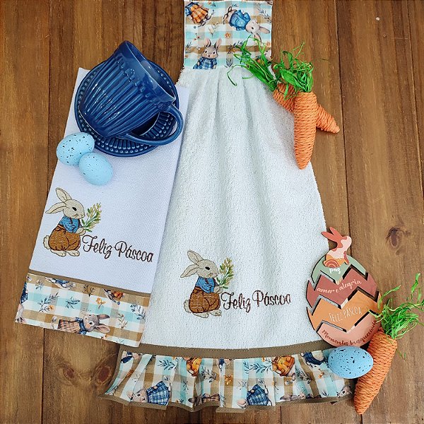 JOGO BATE MÃO E PANO DE PRATO PÁSCOA - FELIZ PASCOA