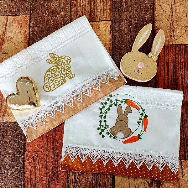 KIT 2 TOALHAS DE LAVABO BORDADAS PÁSCOA - PAZ.