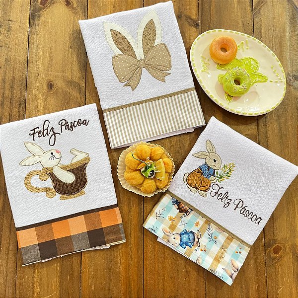 KIT 3 PANO DE PRATO PÁSCOA – FLORES, 65CM X 44CM