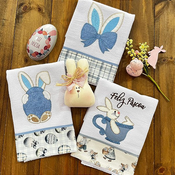 KIT 3 PANO DE PRATO PÁSCOA – AZUL, 65CM X 44CM