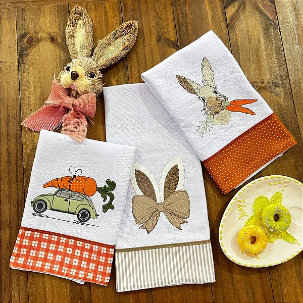 KIT 3 PANO DE PRATO PÁSCOA – COELHO COMILÃO, 65CM X 44CM