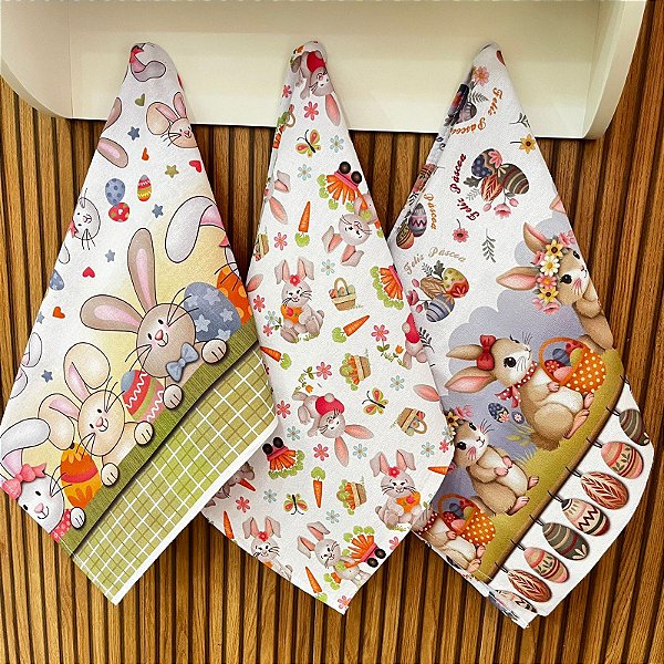 KIT PANOS DE PRATO ESTAMPADO DIGITAL PÁSCOA - ESPECIAIS.