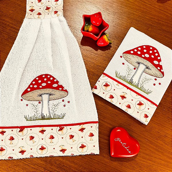 JOGO BATE MÃO E PANO DE PRATO - COGUMELO