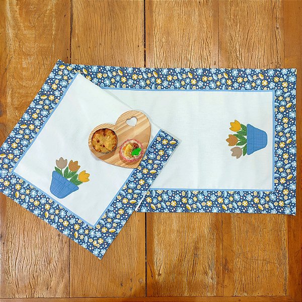 Caminho de Mesa Especial – TULIPA AZUL, 1.10 X 40CM.