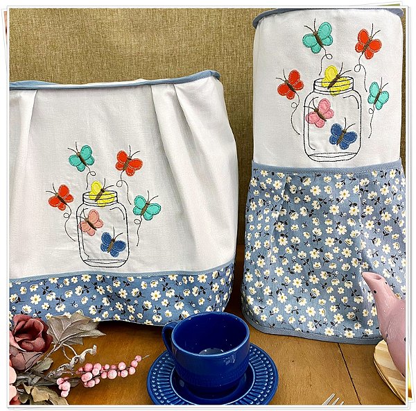 CAPA DE BATEDEIRA - BORBOLETAS AZUL, 63CM X 38CM.