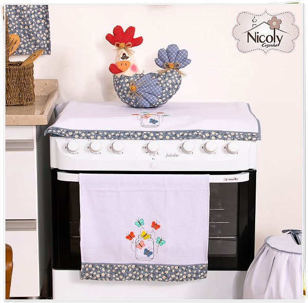 Capa De Fogão 4 Bocas – BORBOLETA AZUL, 57cm X 57cm.