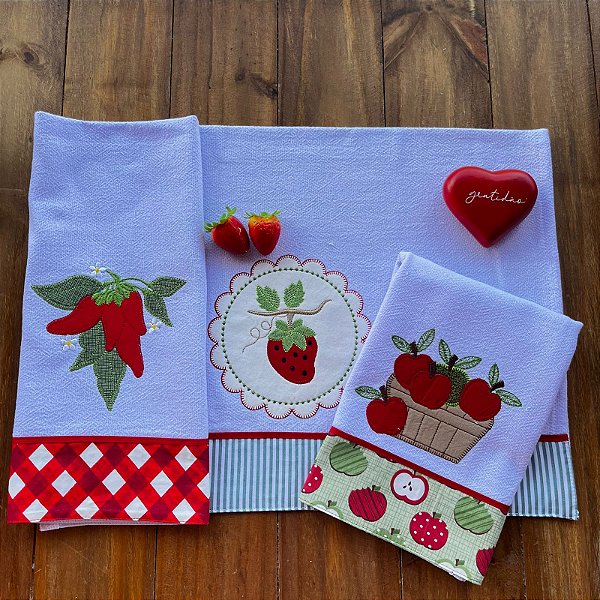 KIT 3 PANO DE PRATO – VERMELHO , 65cm x 44cm.