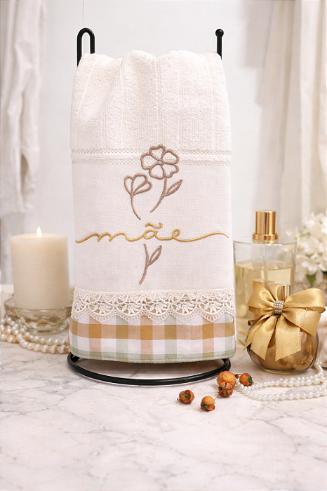 TOALHA DE LAVABO AVULSO BORDADO - MÃE RAMO, 30cm x 45cm.