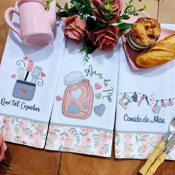 KIT 3 PANO DE PRATO – DOCE MÃE , 65cm x 44cm