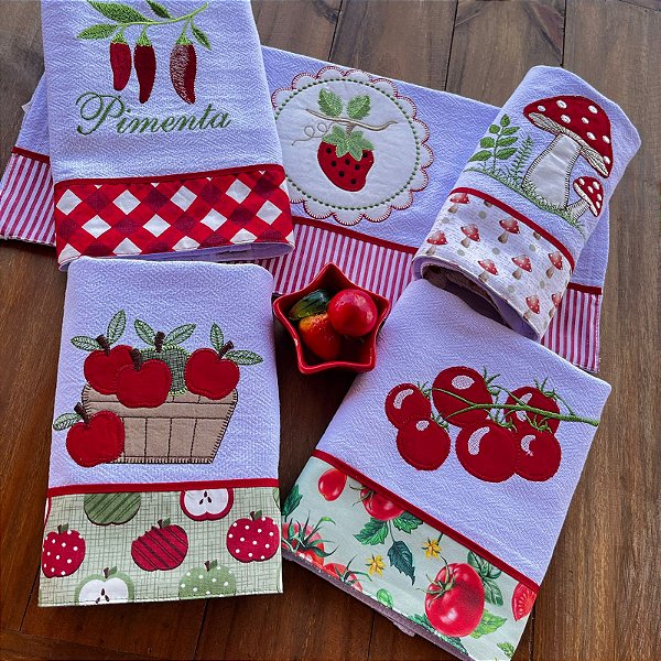 KIT 5 PANOS DE PRATO – ALEGRIA DE VIVER, 65CM X 44CM.