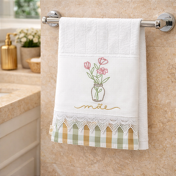 TOALHA DE ROSTO AVULSA MÃE- VASO RAMO.