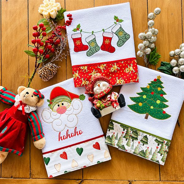 KIT 3 PANO DE PRATO NATAL – 001 , 65cm x 44cm.