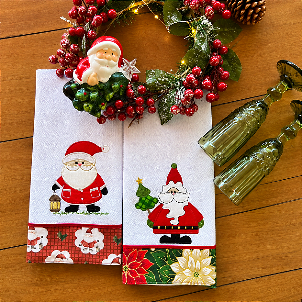 KIT 2 PANOS DE PRATO BORDADO NATAL - 022, 65X44CM