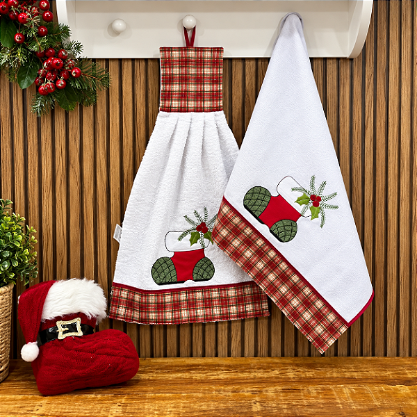 JOGO BATE MÃO E PANO DE PRATO NATAL - BOTA.