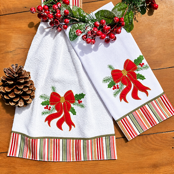JOGO BATE MÃO E PANO DE PRATO NATAL - LAÇO.