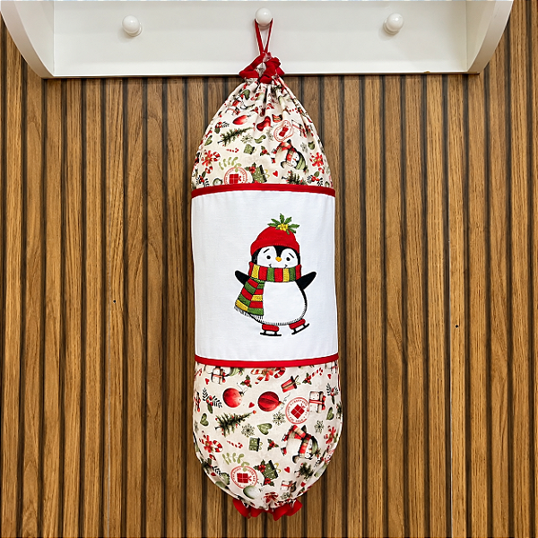 PUXA SACO NATAL - PINGUIM, 49cm x 49cm.
